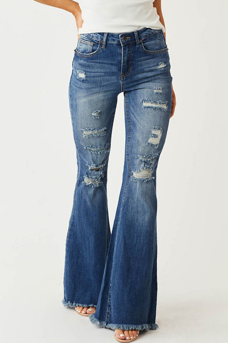Ladies Vintage High Waist Slim Fit Stretch Flare Jeans
