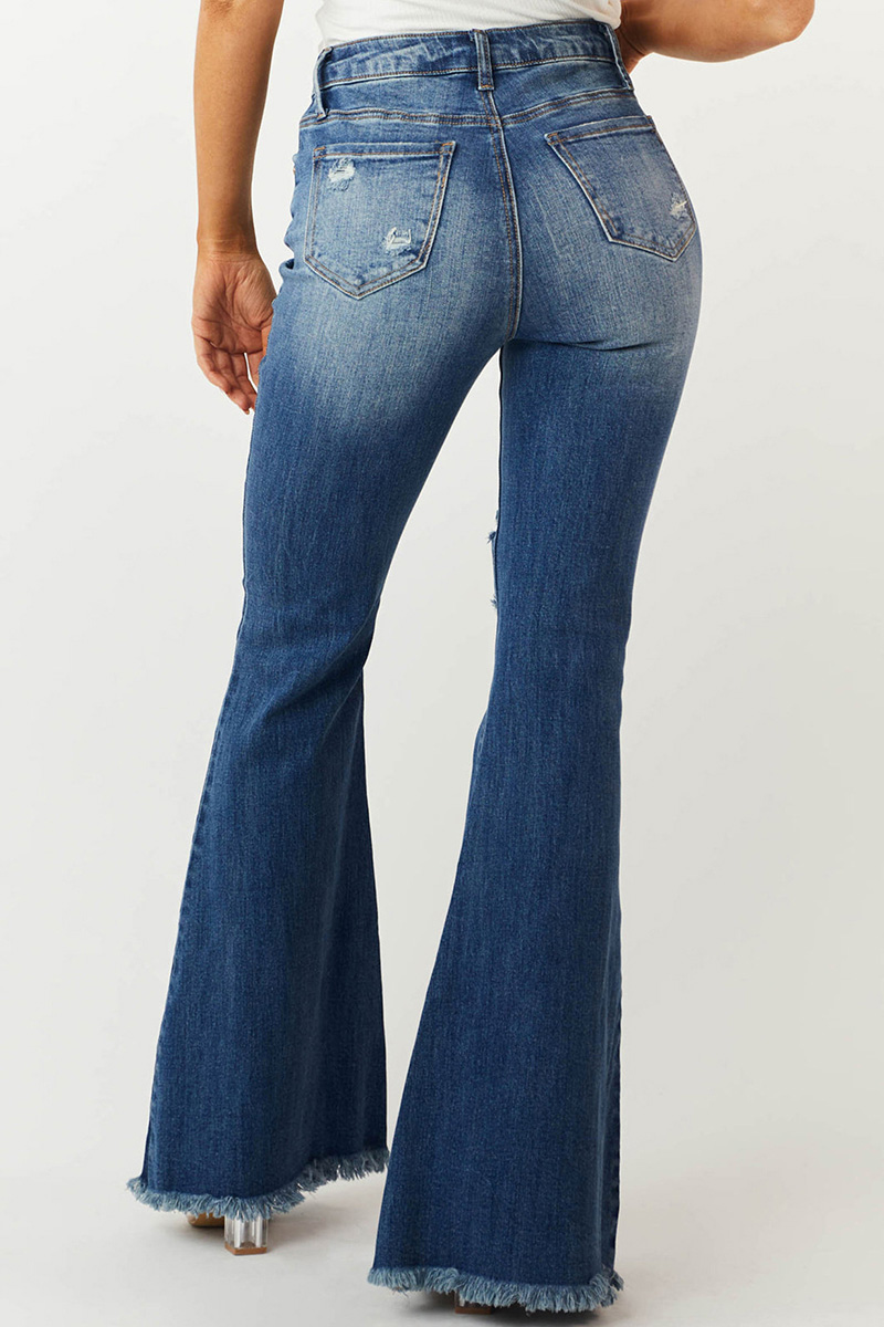 Ladies Vintage High Waist Slim Fit Stretch Flare Jeans