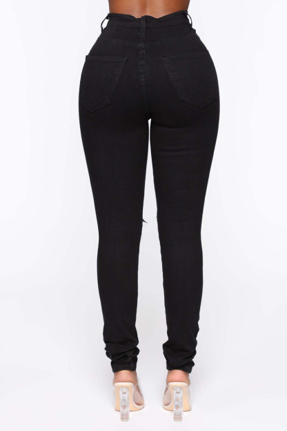 High Street Ripped Knee Stretch Skinny Jeans For Women