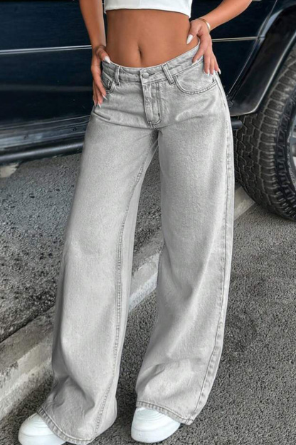 Retro Low Rise Washed Straight Leg Jeans For Women