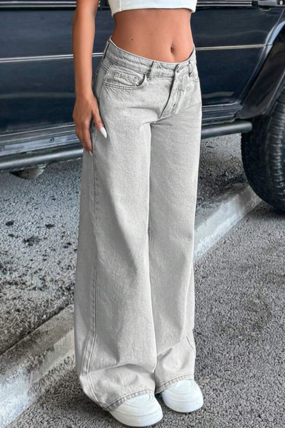 Retro Low Rise Washed Straight Leg Jeans For Women