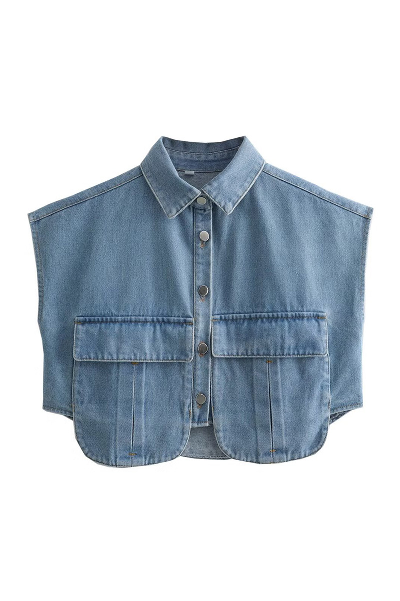 Women Casual Cropped Denim Vest With Pockets