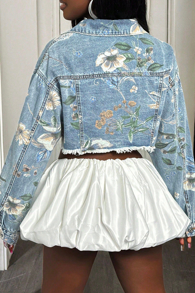 Women Versatile Floral Print Denim Jacket