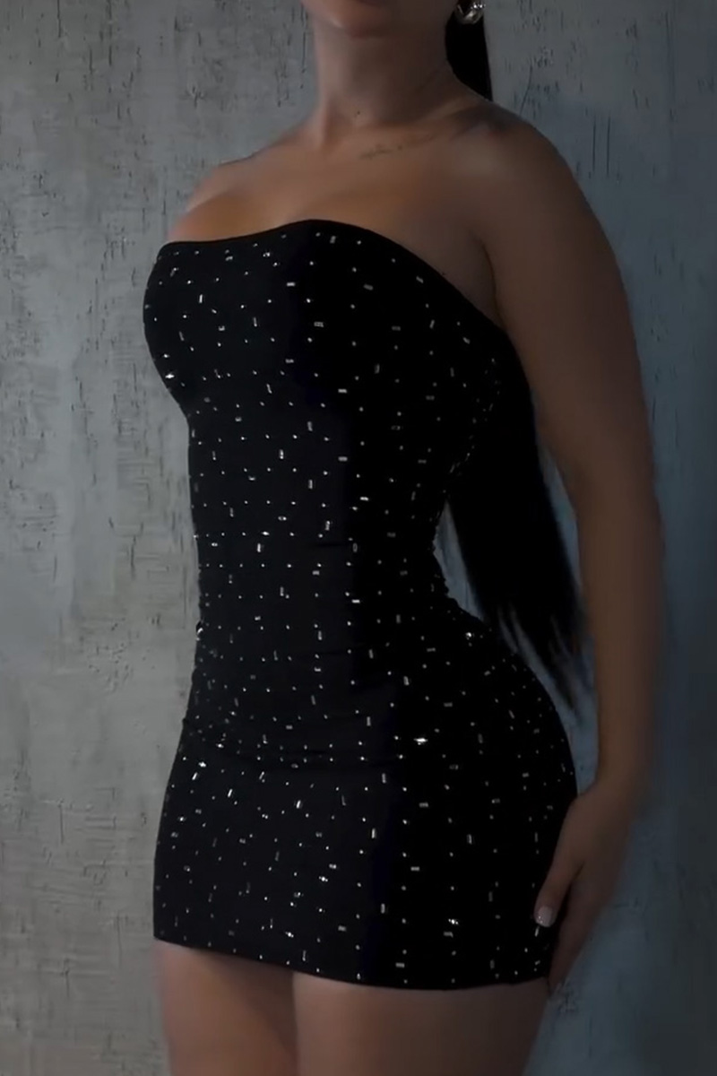 Ladies Trendy Glam Crystal-Elastic Bodycon Mini Dresses