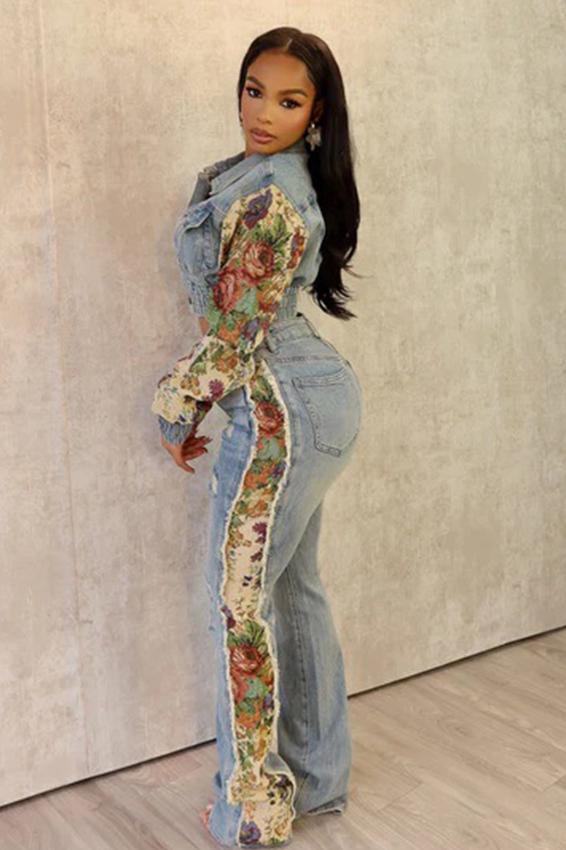 Women‘s Vintage Denim Patchwork Jacket + Slim Fit Jeans Sets