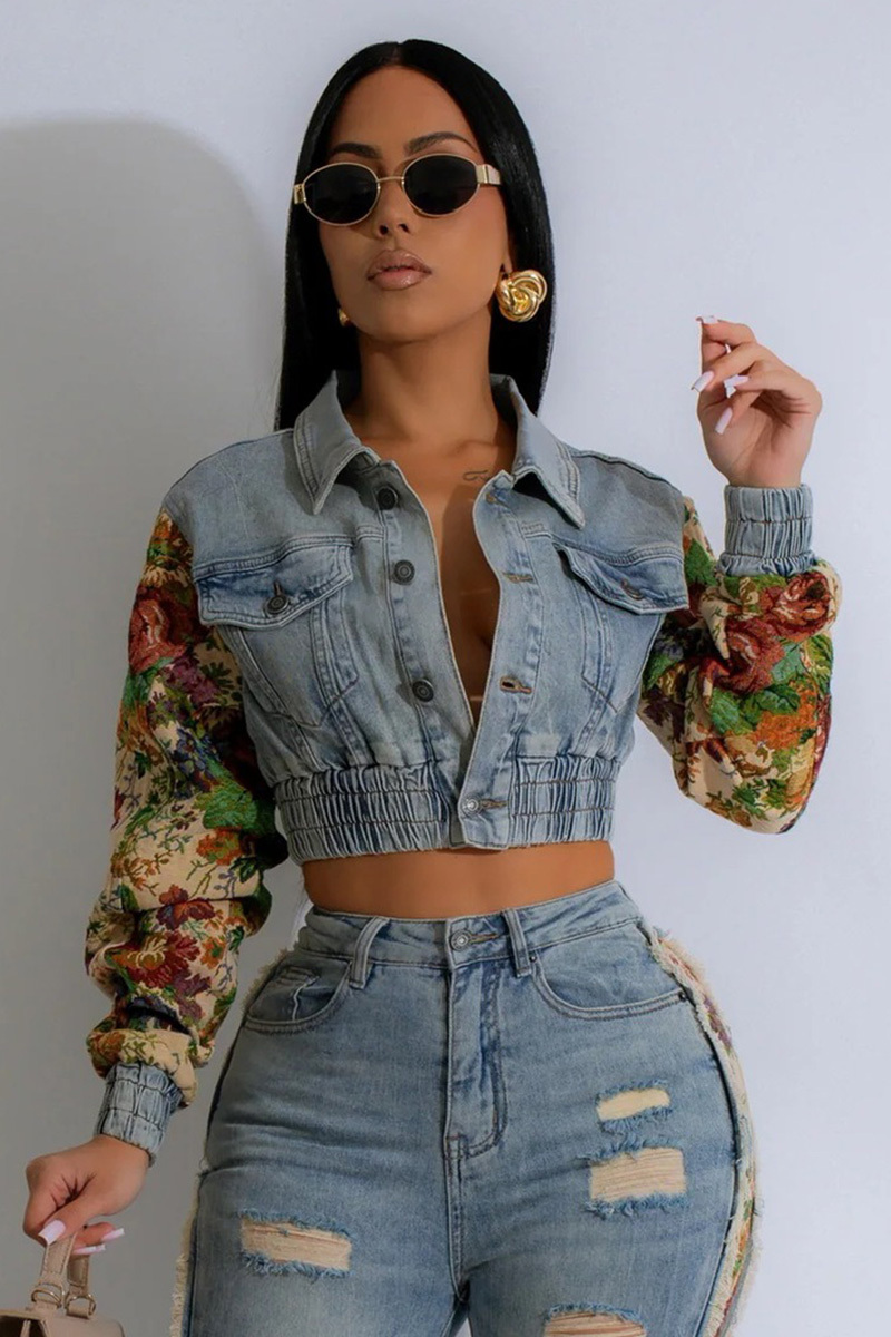 Women‘s Vintage Denim Patchwork Jacket + Slim Fit Jeans Sets