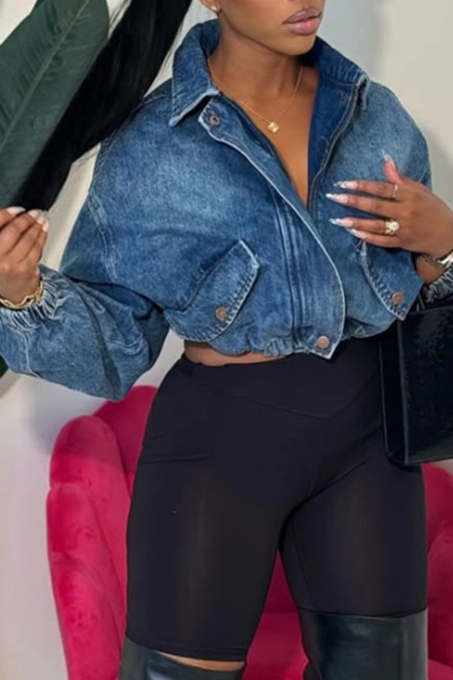 Women's Washed Denim Zip-Up Jacket With Drawstring