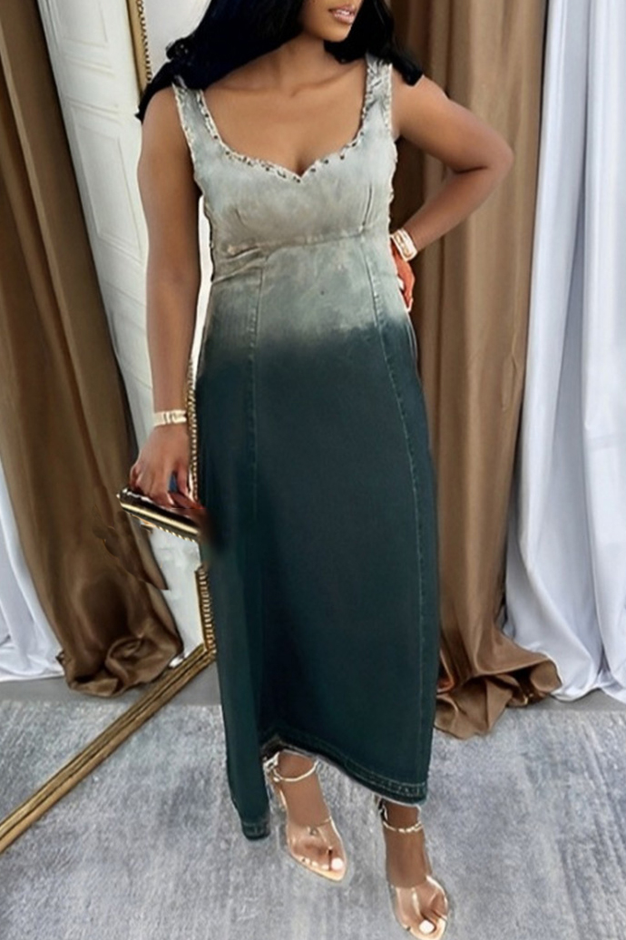 Women's Vintage FadedGreen Denim Dress