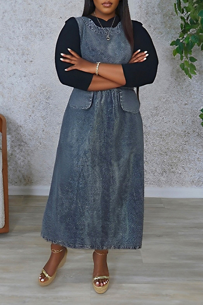 Women's Casual Comfort Vintage Tank Denim Maxi Dress