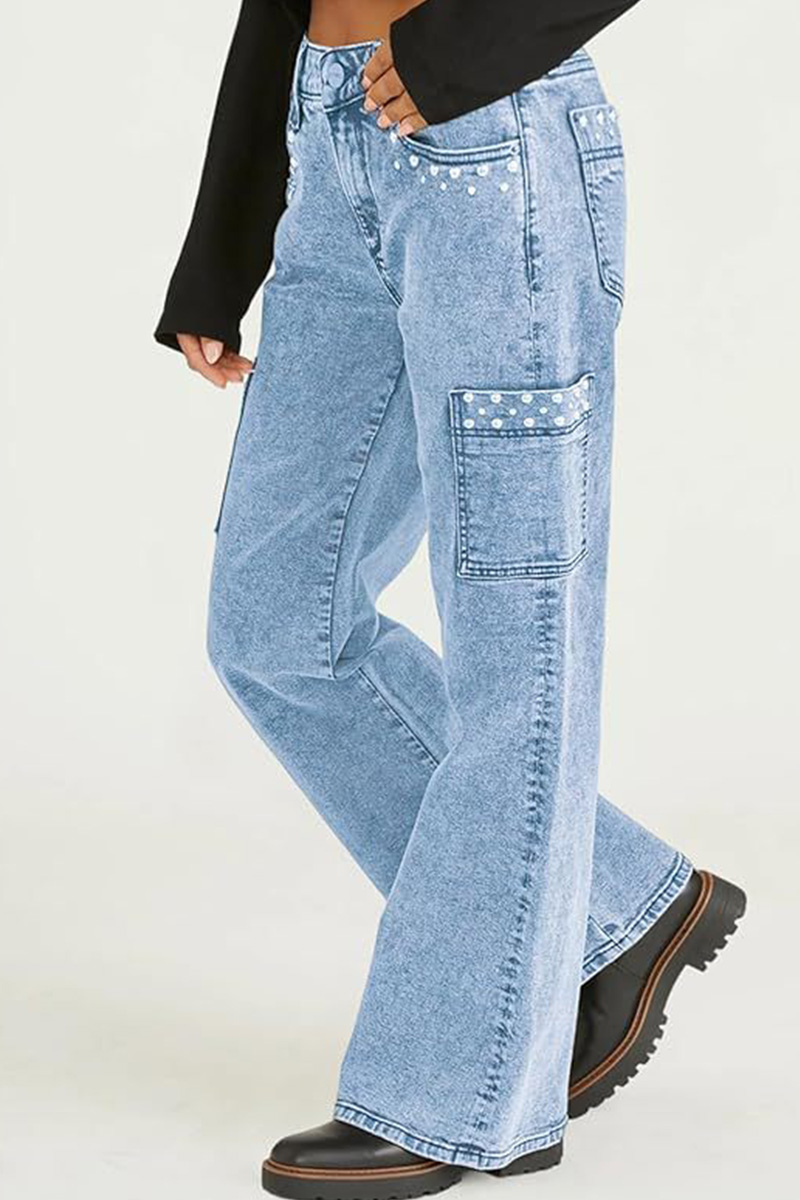 Women's Pearl Embellished High Waist Jeans