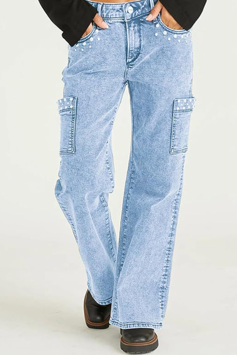 Women's Pearl Embellished High Waist Jeans