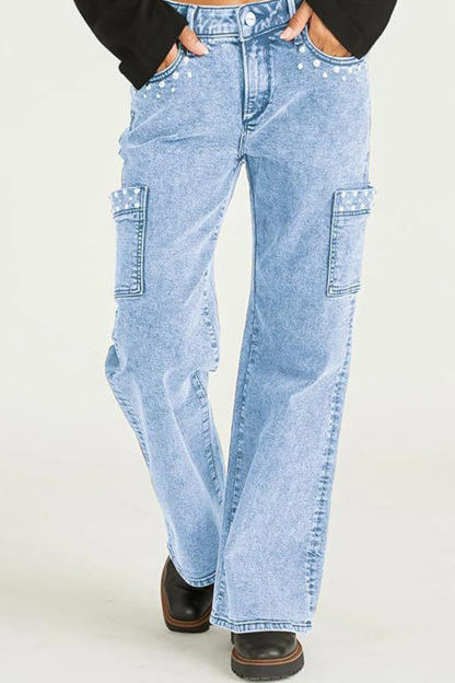 Women's Pearl Embellished High Waist Jeans