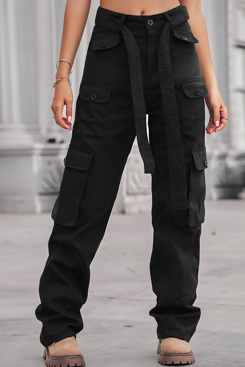 Women's Waistband Multi Pocket Utility Cargo Jeans