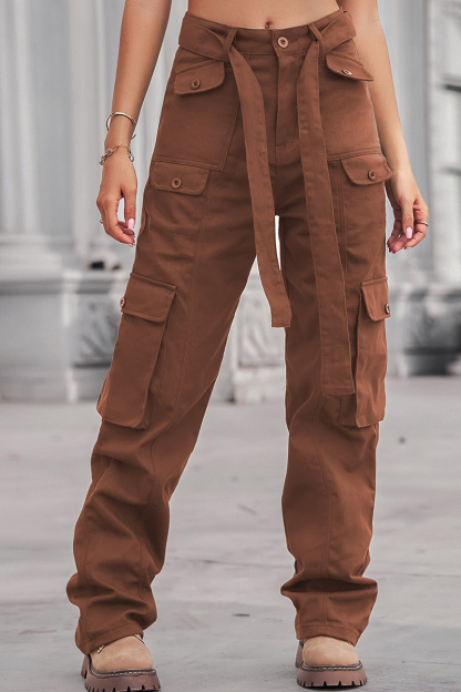 Women's Waistband Multi Pocket Utility Cargo Jeans