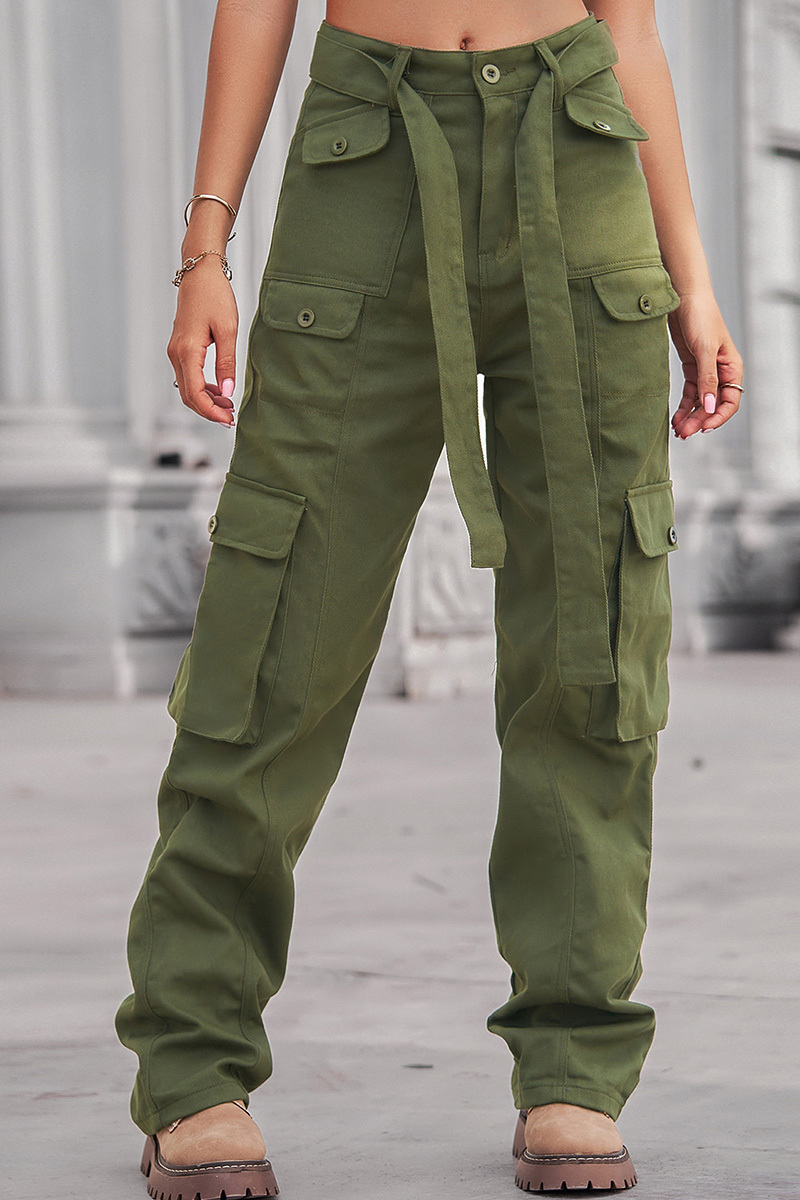 Women's Waistband Multi Pocket Utility Cargo Jeans