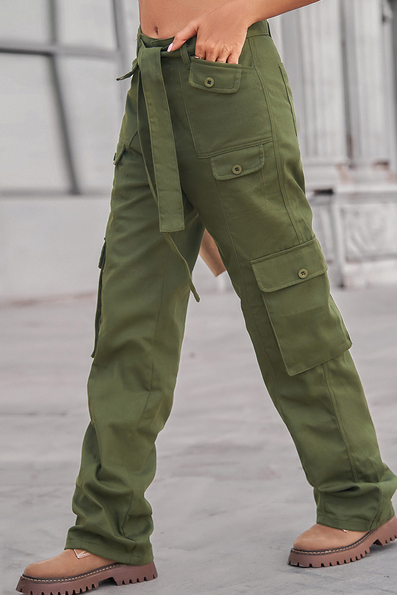 Women's Waistband Multi Pocket Utility Cargo Jeans