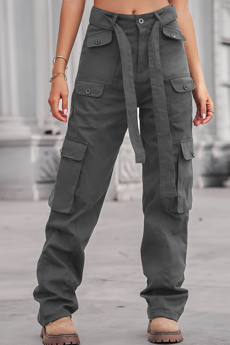 Women's Waistband Multi Pocket Utility Cargo Jeans