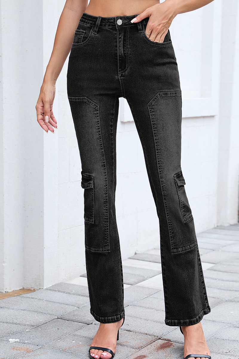 Women's Distressed Low Rise Bootcut Stretch Jeans
