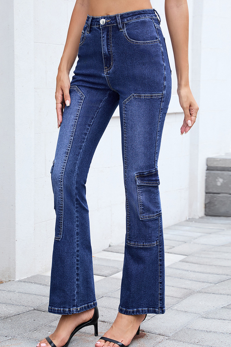 Women's Distressed Low Rise Bootcut Stretch Jeans