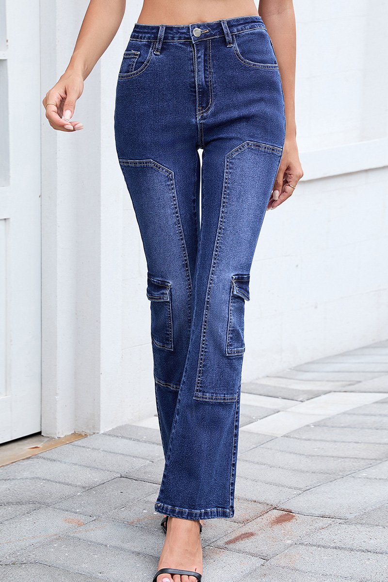 Women's Distressed Low Rise Bootcut Stretch Jeans