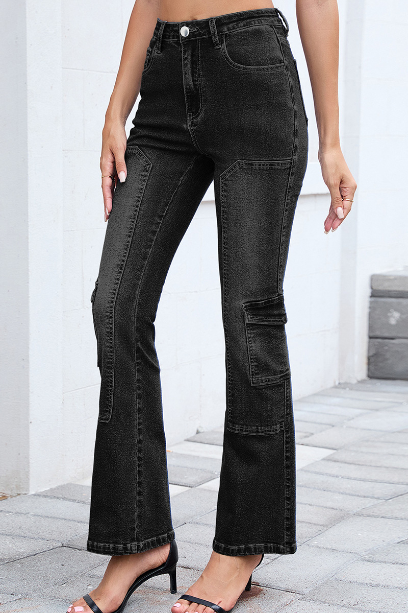 Women's Distressed Low Rise Bootcut Stretch Jeans