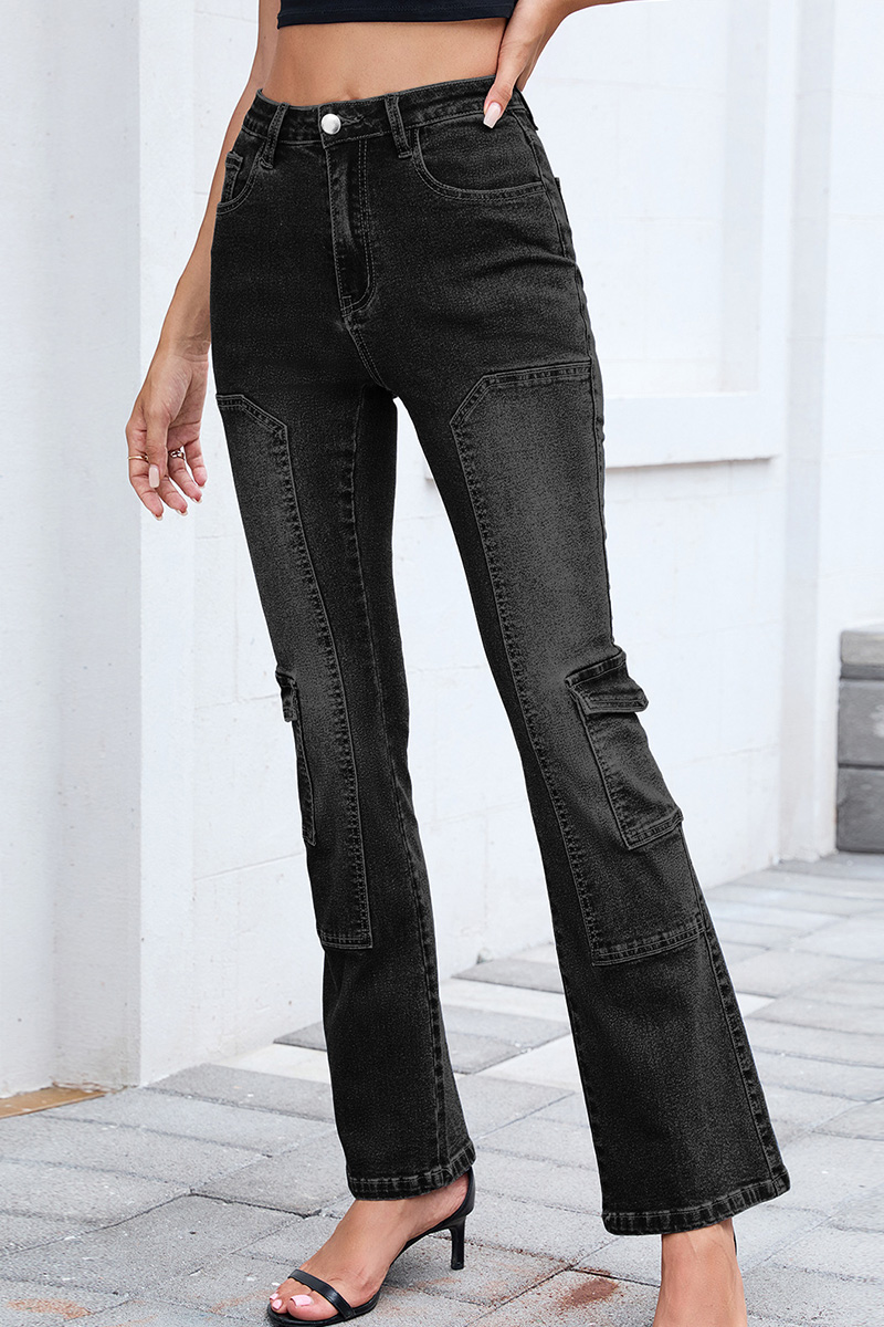 Women's Distressed Low Rise Bootcut Stretch Jeans
