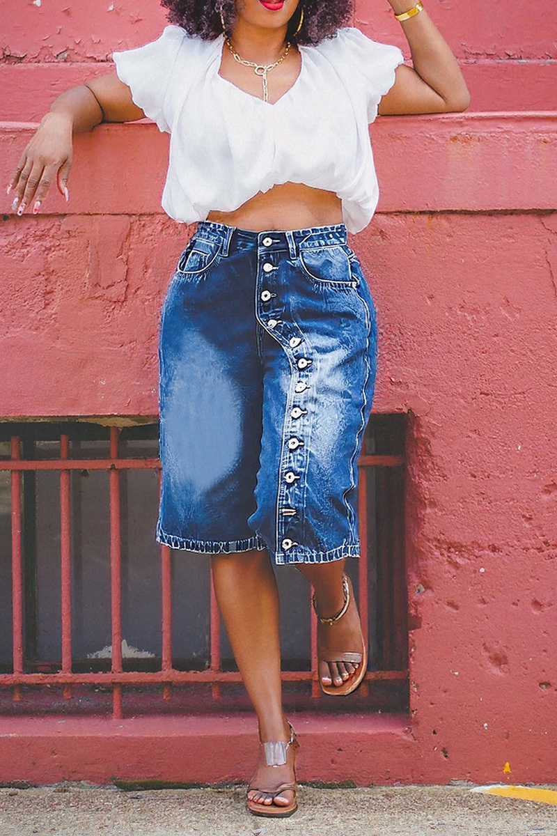 Women's High Waisted Multi-Button Loose Denim Shorts