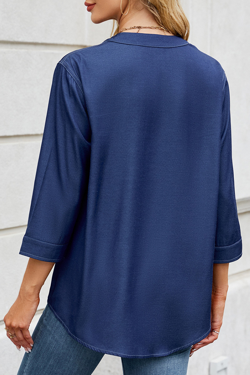 Loose Fit Denim Style Long Shirt For Women