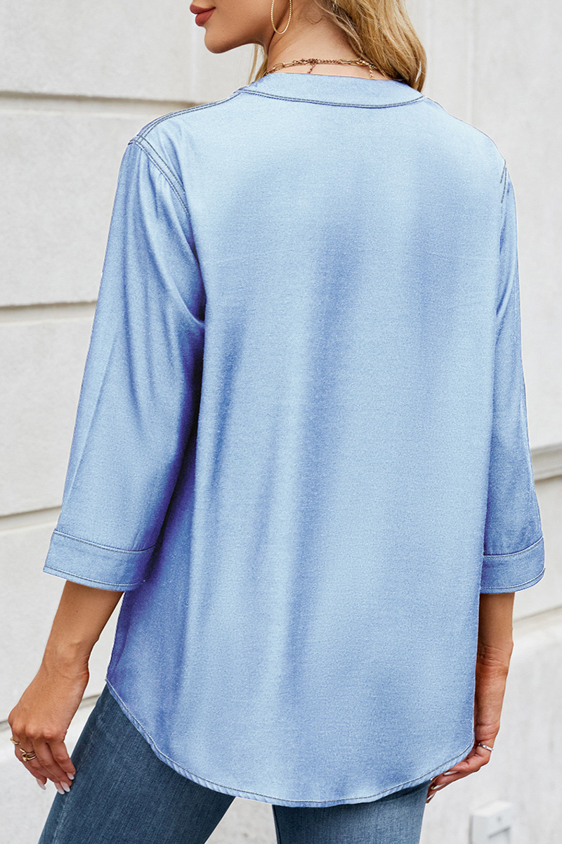 Loose Fit Denim Style Long Shirt For Women