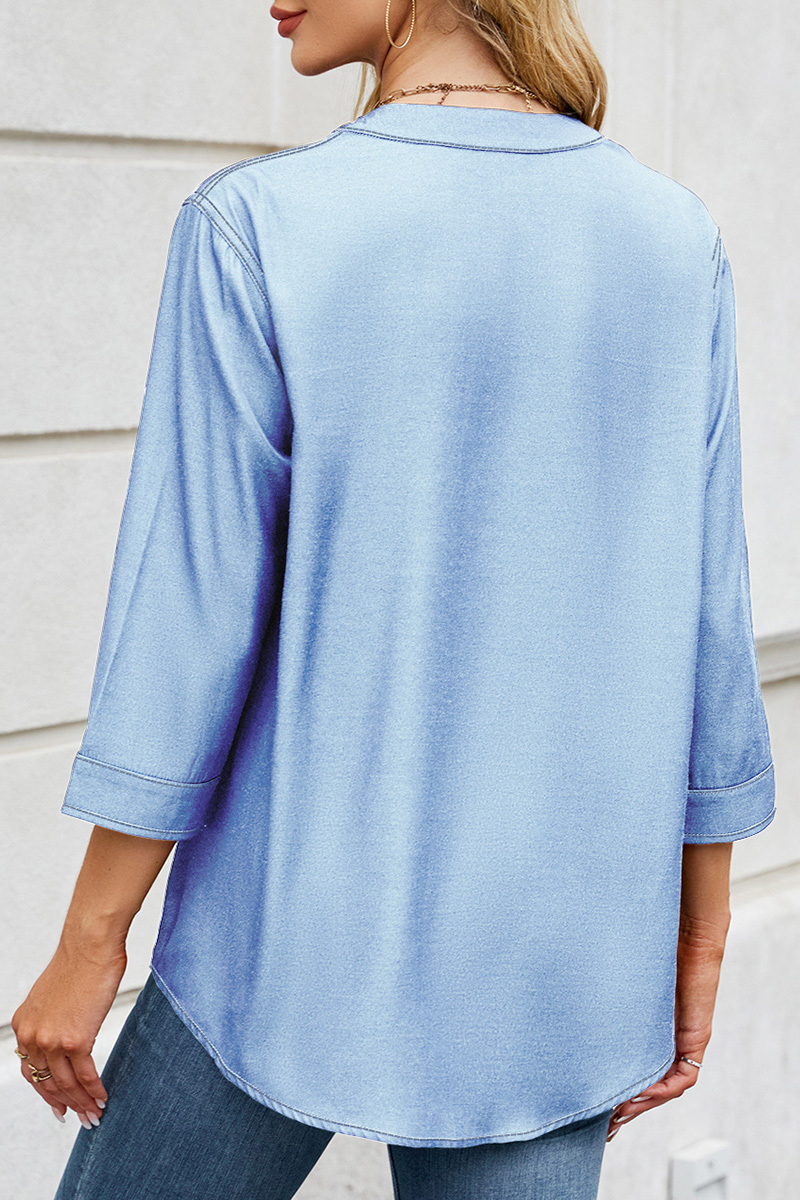 Loose Fit Denim Style Long Shirt For Women
