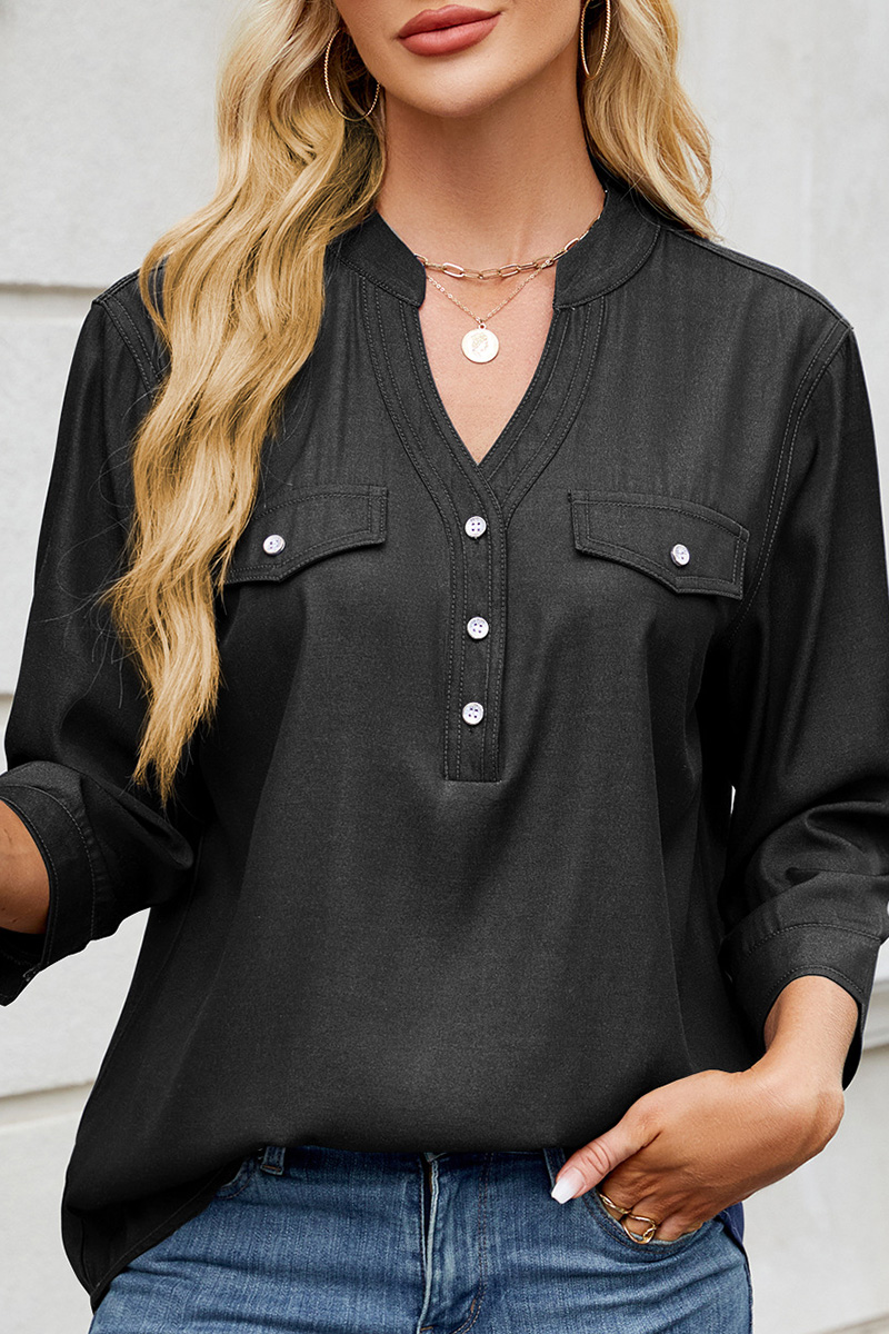Loose Fit Denim Style Long Shirt For Women
