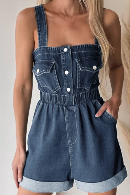 Women's Commuting Utility Denim Overalls Shorts