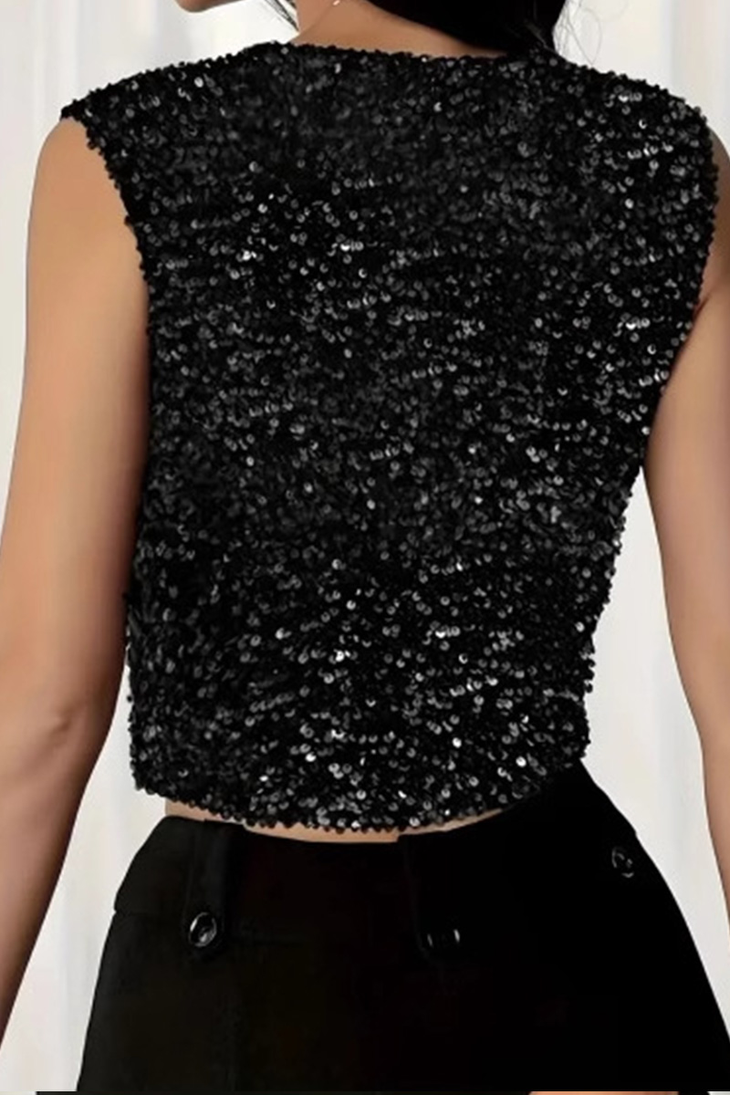 Ladies Heavy Industry Sequin Paneled V-Neck Vest