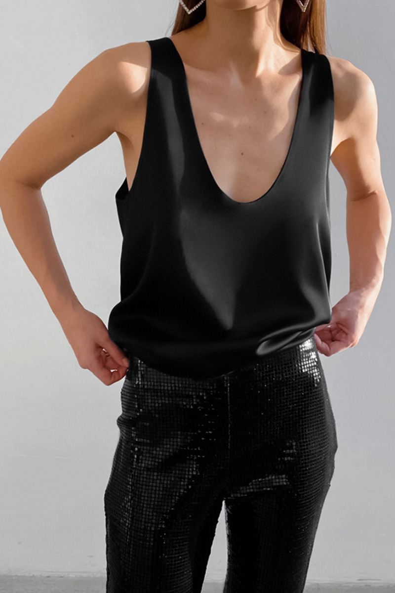 Ladies Ice Silk Satin Deep V Camisole Top