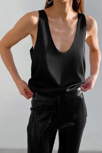 Ladies Ice Silk Satin Deep V Camisole Top