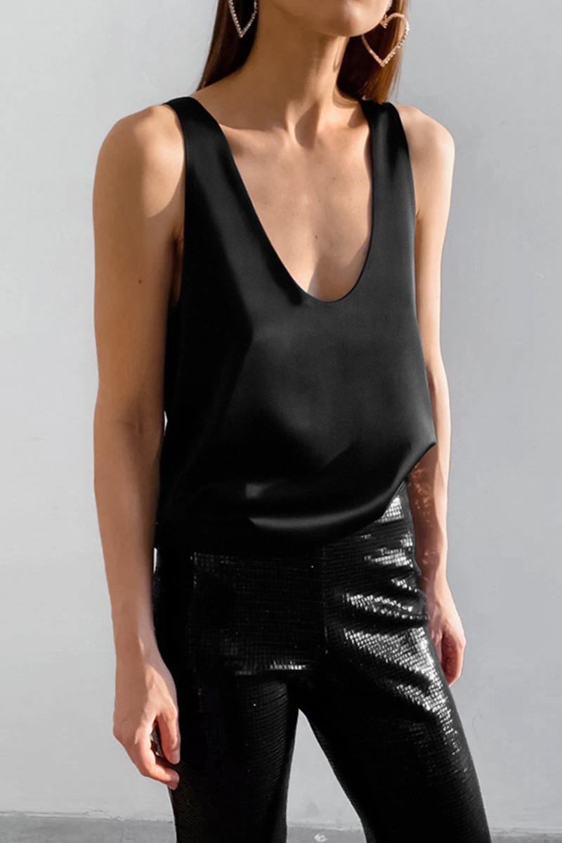 Ladies Ice Silk Satin Deep V Camisole Top