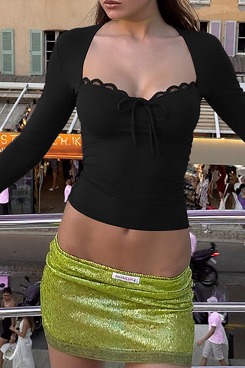 Women‘s Lace Sweetheart Collar Slim Top