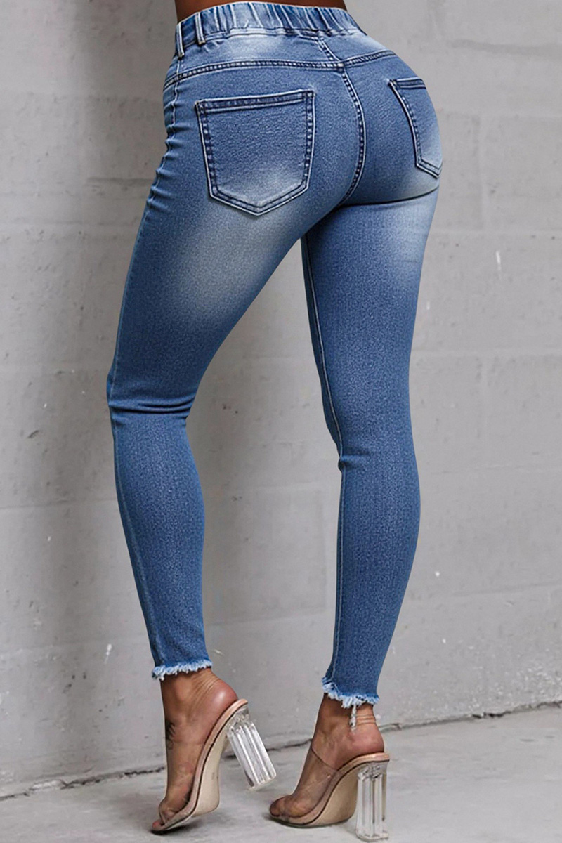 Women's Casual Tie-Waist Ripped Jeans