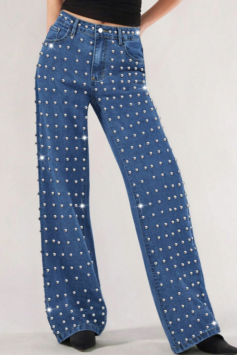 Women's Fashion Rhinestone Straight-Leg Jeans