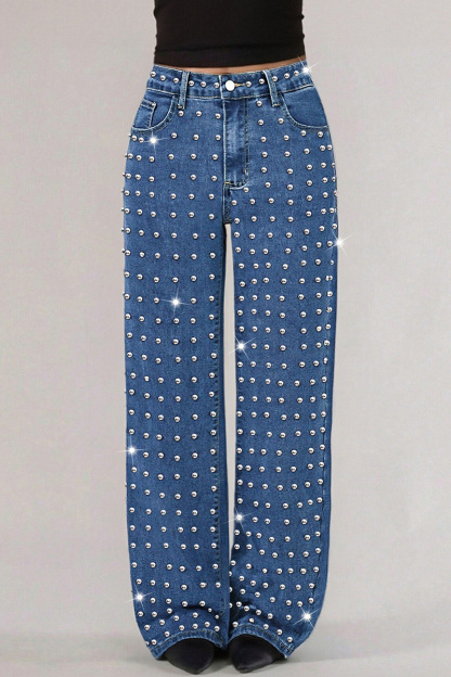 Women's Fashion Rhinestone Straight-Leg Jeans
