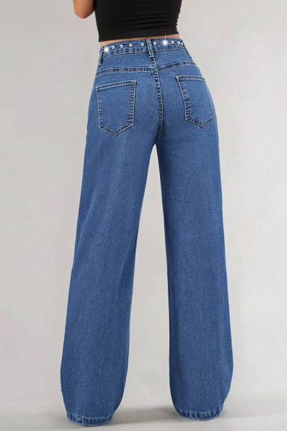 Women's Fashion Rhinestone Straight-Leg Jeans