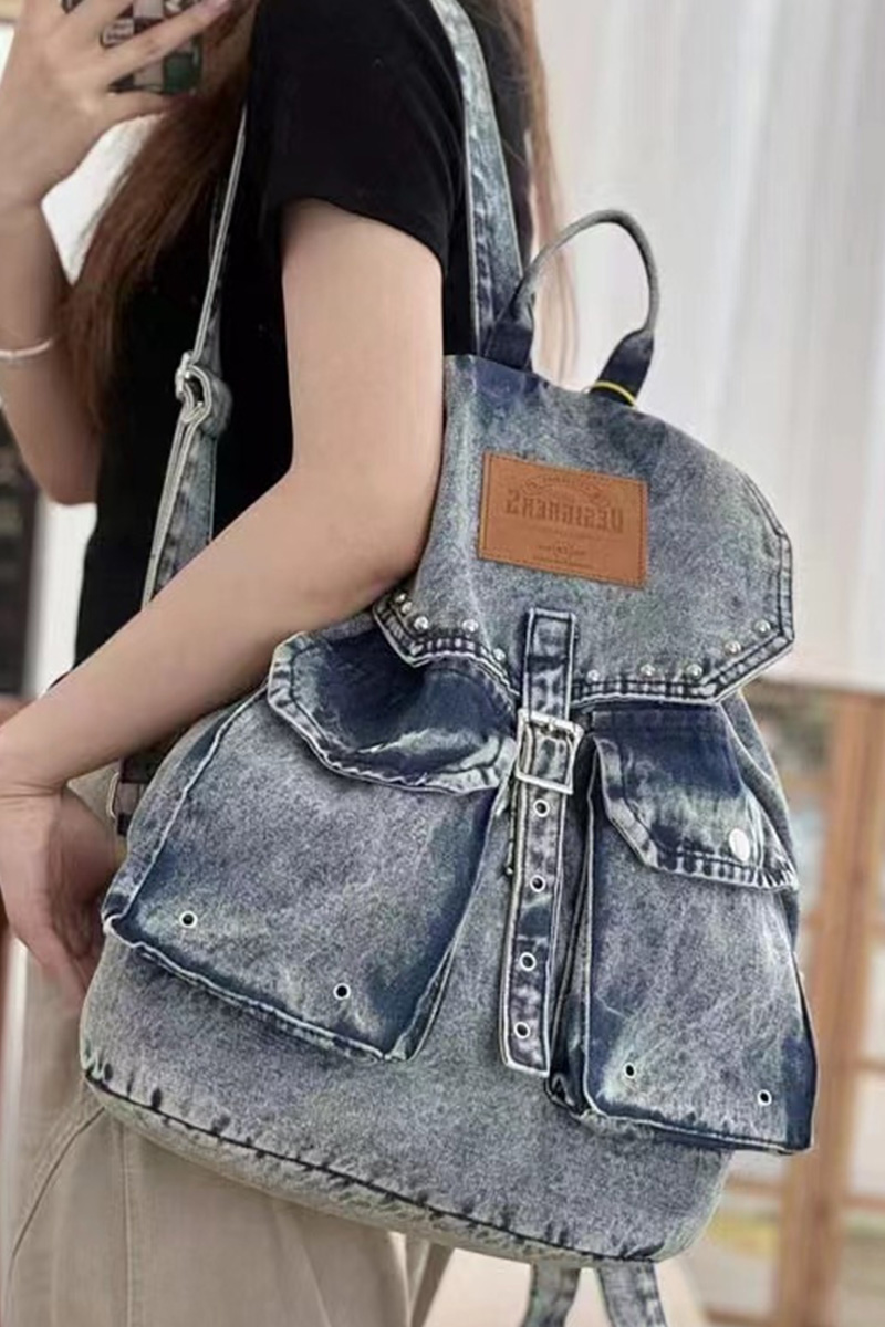 Women's Fashion Washed Denim Backpack