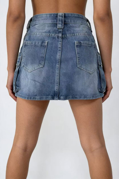 Women's Casual Large Pocket Denim Utility Short Skirt
