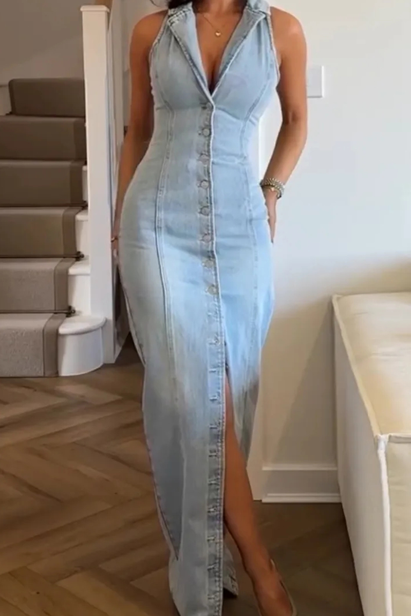 Women's Casual Denim Sleeveless Long Dress