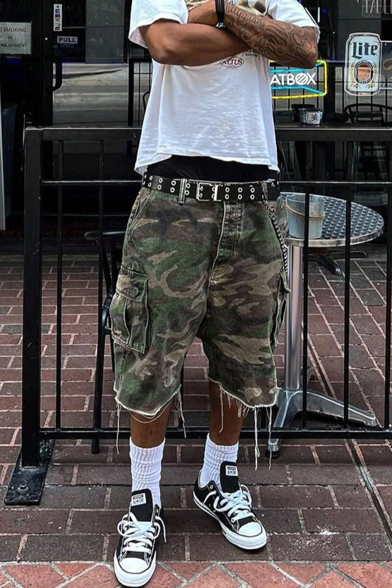 Men's Camo High Street Denim Capri Shorts