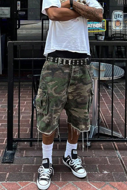 Men's Camo High Street Denim Capri Shorts