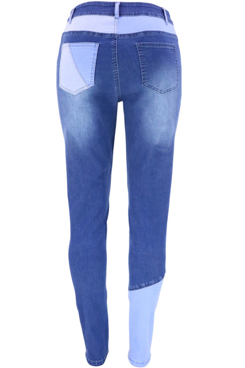 Fashion Color Block Stretch High Rise Jeans