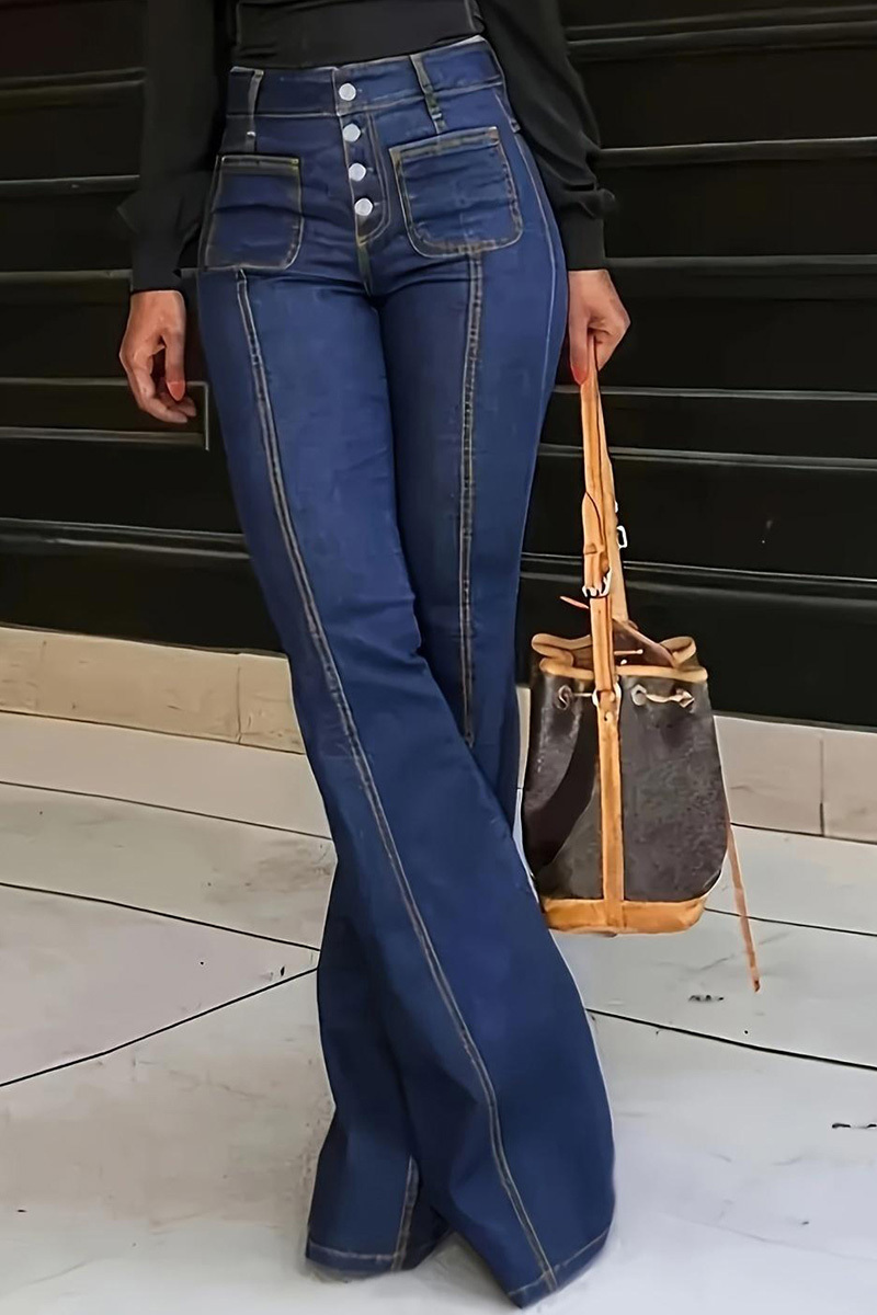 Vintage High Waisted Button Up Micro Flare Leg Jeans