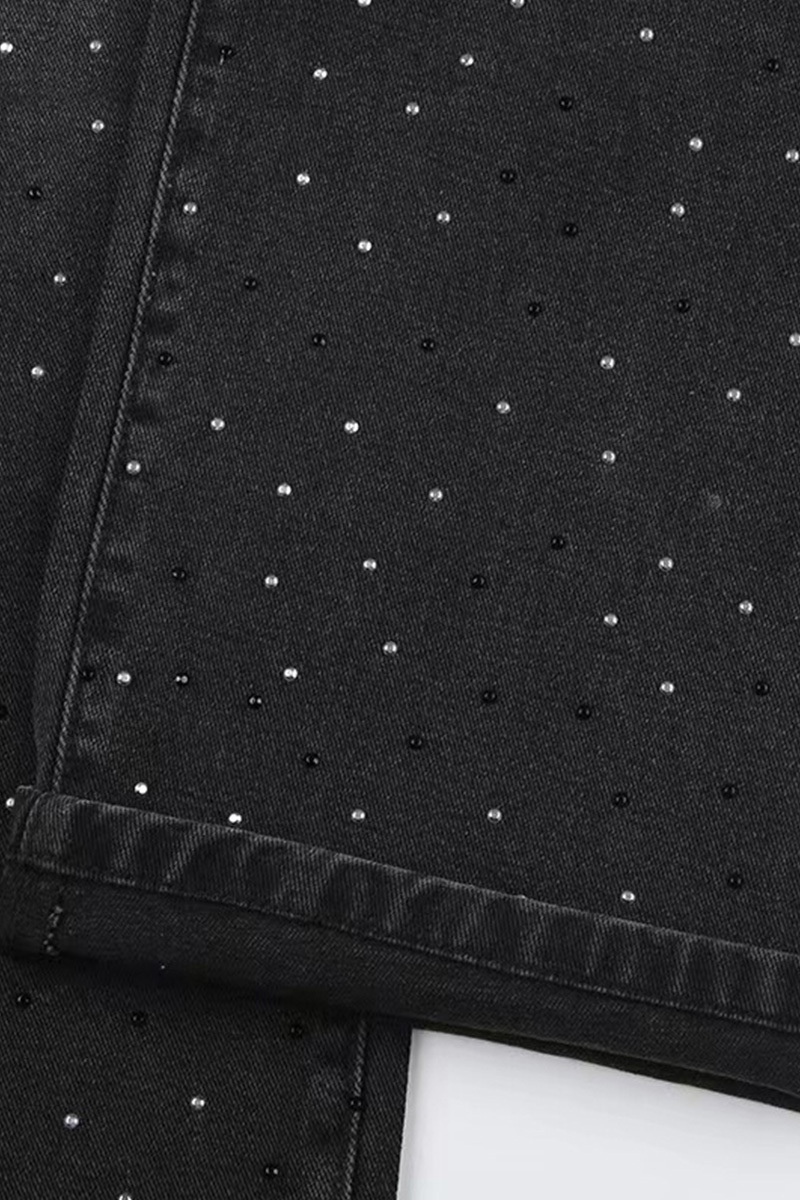 Vintage Hotfix Rhinestone Distressed Low Rise Wide Leg Jeans