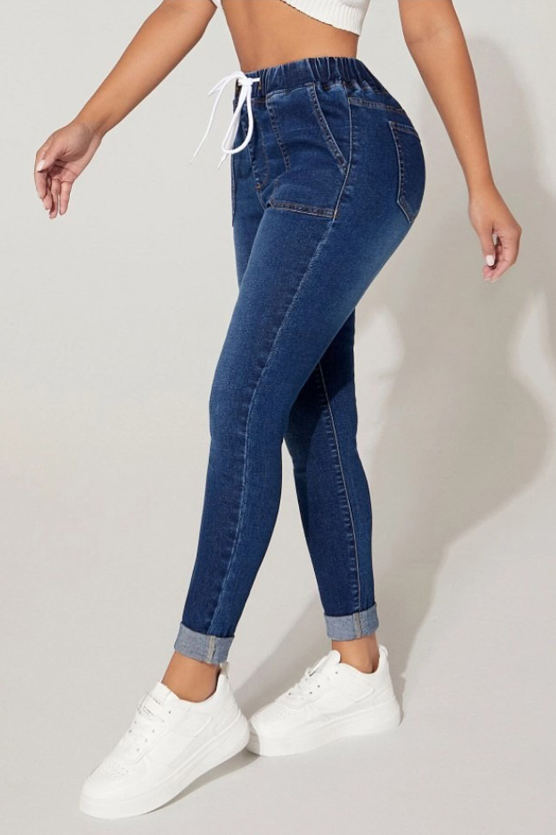 Casual Drawstring Elastic Waist High Stretch Skinny Jeans